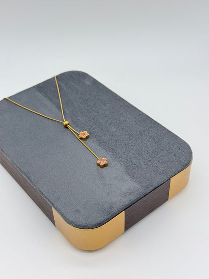 Pink Flower Gold Lariat Necklace