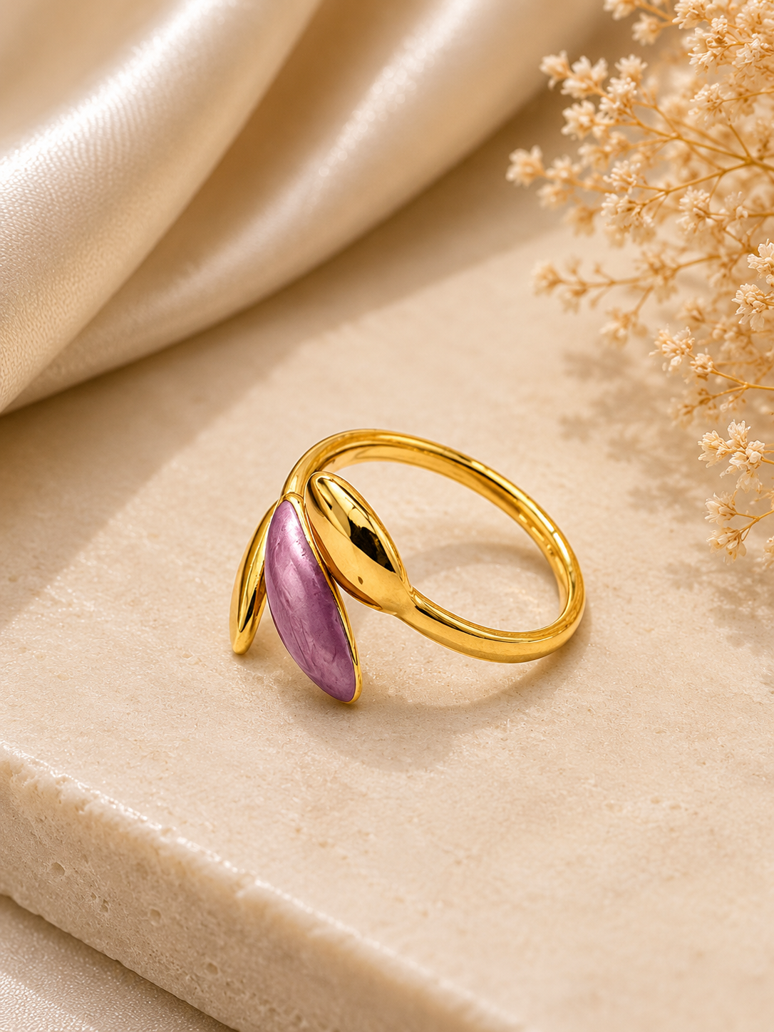 Pink Oval Bloom Adjustable Ring