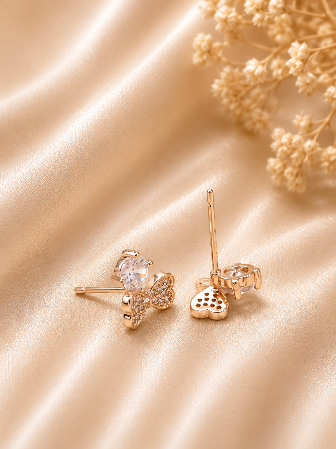 Golden Crystal Bloom Drop Stud Earrings