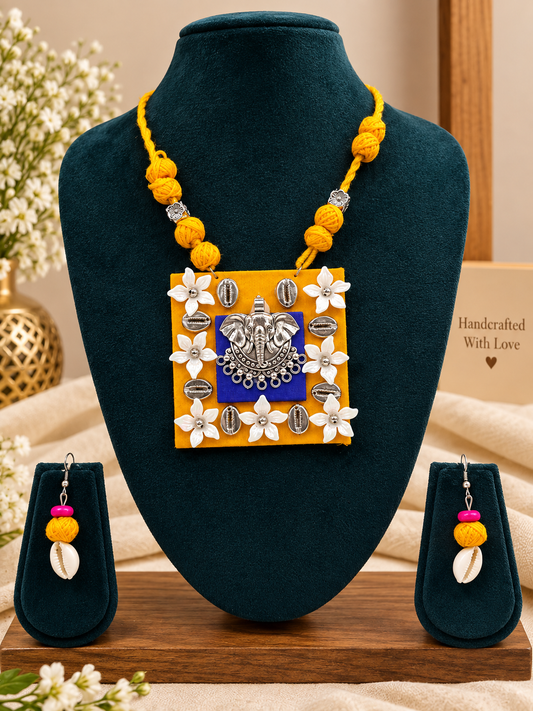 Yellow Ganesha Cotton Necklace