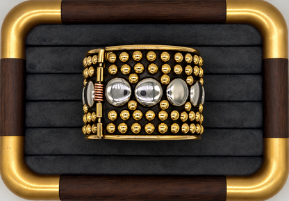 Antique Silver Black & Gold Circular Studded Statement Kada