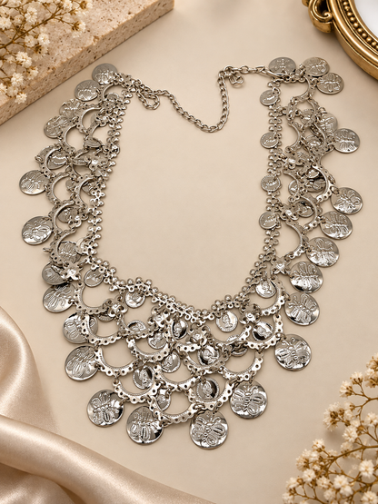 Silver Coin Filigree Layered Waist Chain