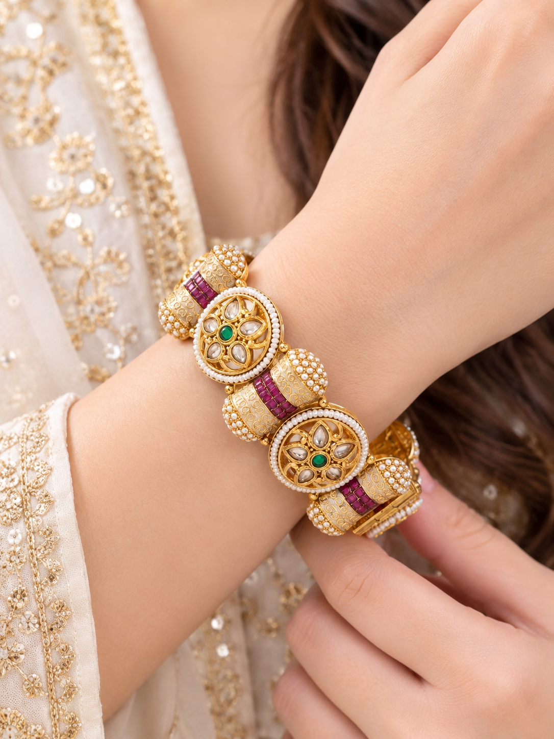 Royal Emerald Ruby Antique Kada Bracelet
