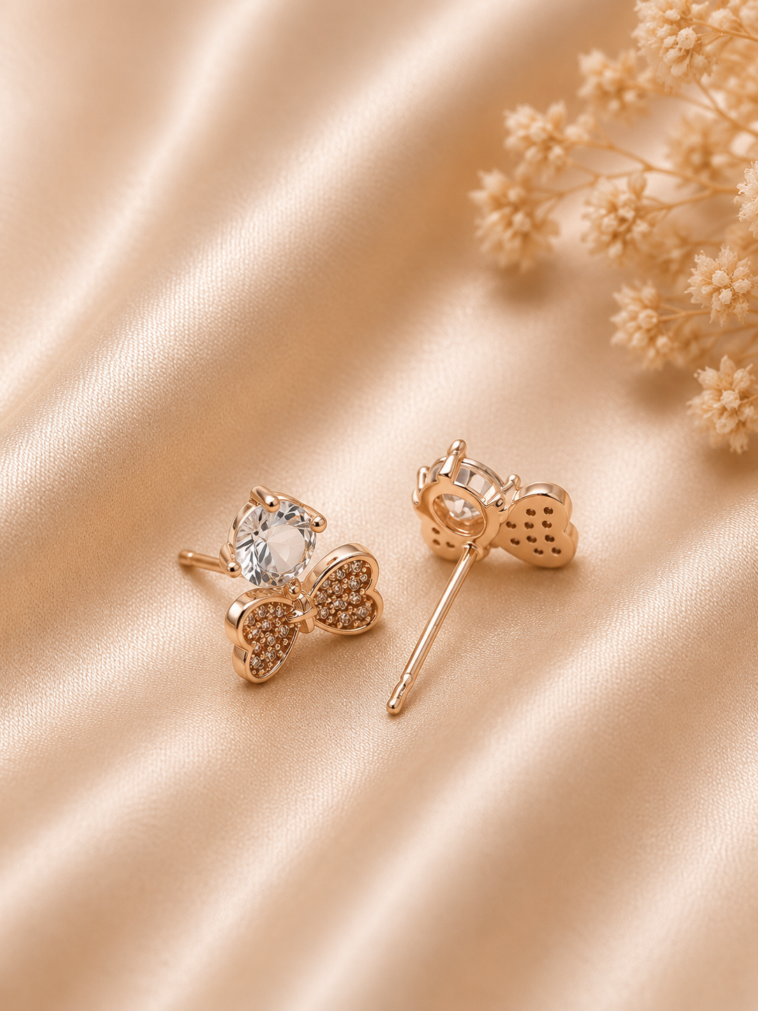 Golden Crystal Bloom Drop Stud Earrings