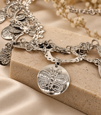 Silver Coin Filigree Layered Waist Chain