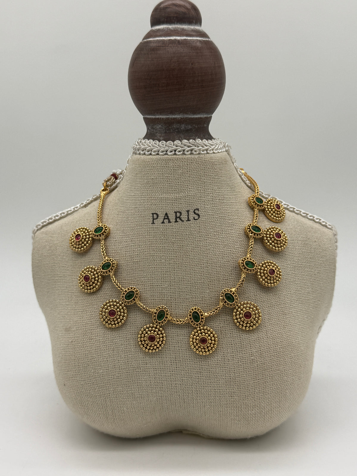 Green Ruby Gold Beaded Necklace Set