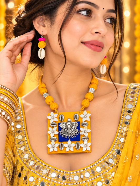 Yellow Ganesha Cotton Necklace