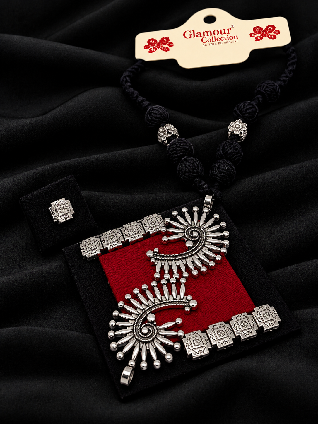 Black Red Paisley Necklace