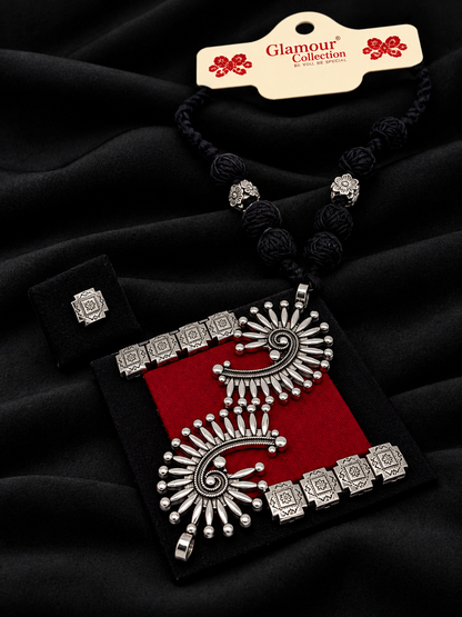 Black Red Paisley Necklace