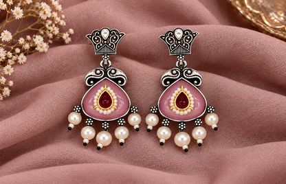 PINK Enamel Pearl Drop Earrings