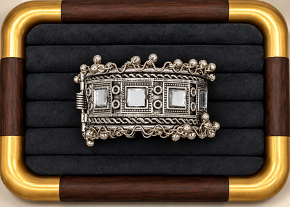 Antique Silver Geometric Tribal Statement Kada