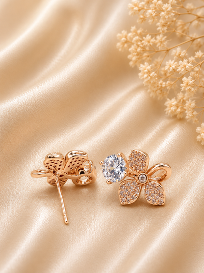 Golden Crystal Bloom Drop Stud Earrings