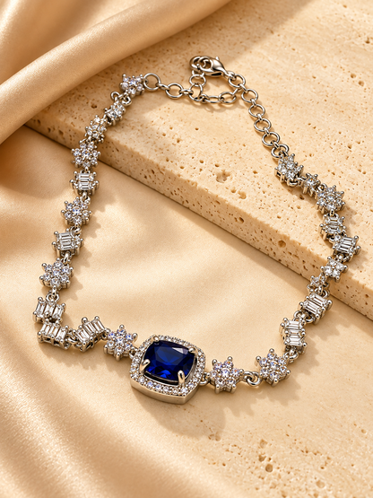 Royal Blue Floral American Diamond Necklace Set