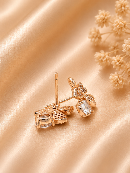 Golden Crystal Bloom Drop Stud Earrings
