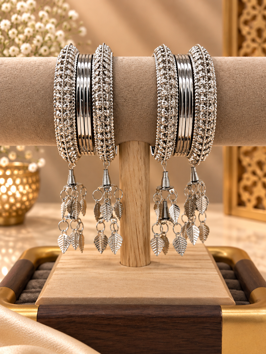Antique Silver Ghungroo Charm Bangle Set