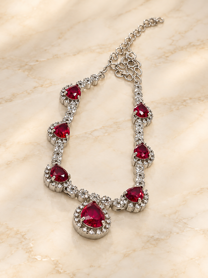 Ruby Red Teardrop American Diamond Necklace Set
