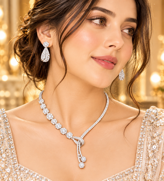 Seraphina Floral Lariat AD Necklace Set