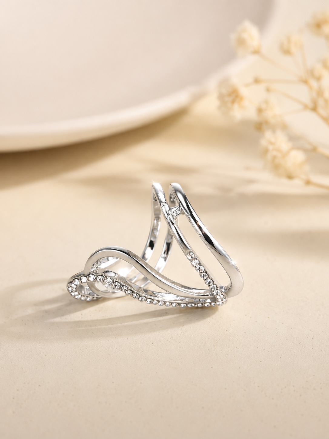 Silver Crystal Infinity Wave Ring