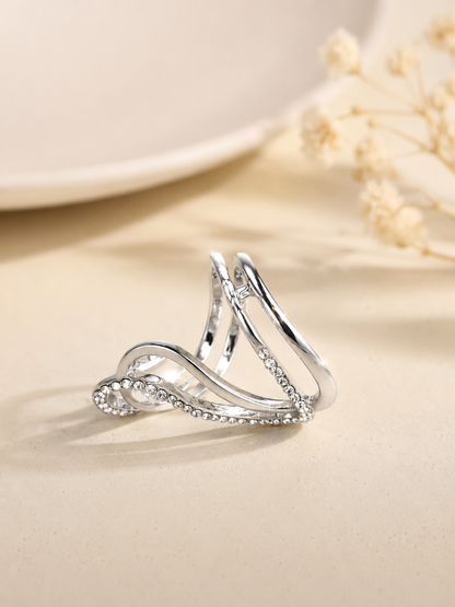 Silver Crystal Infinity Wave Ring