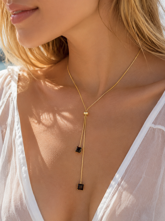 Golden Onyx Drop Slider Necklace