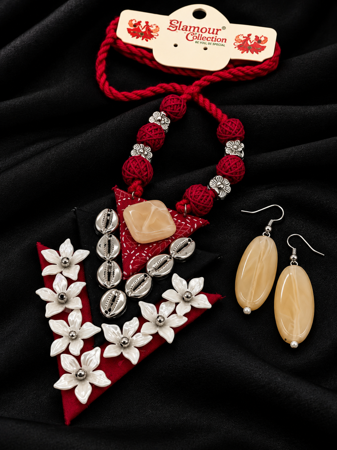 RED Tribal Floral Necklace