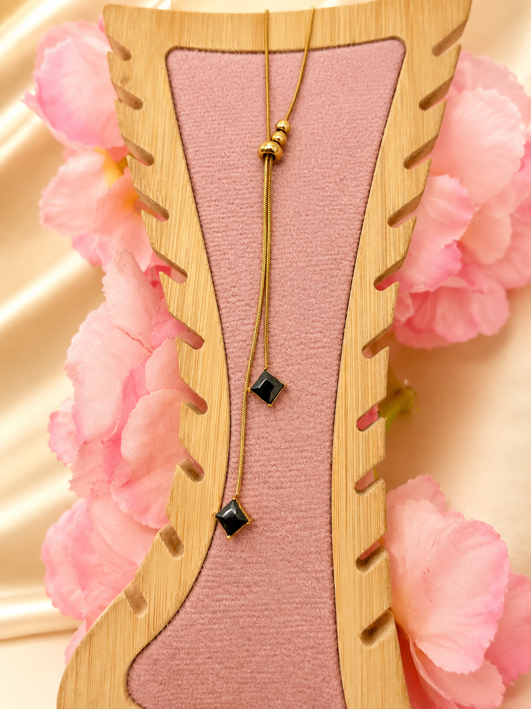 Golden Onyx Drop Slider Necklace