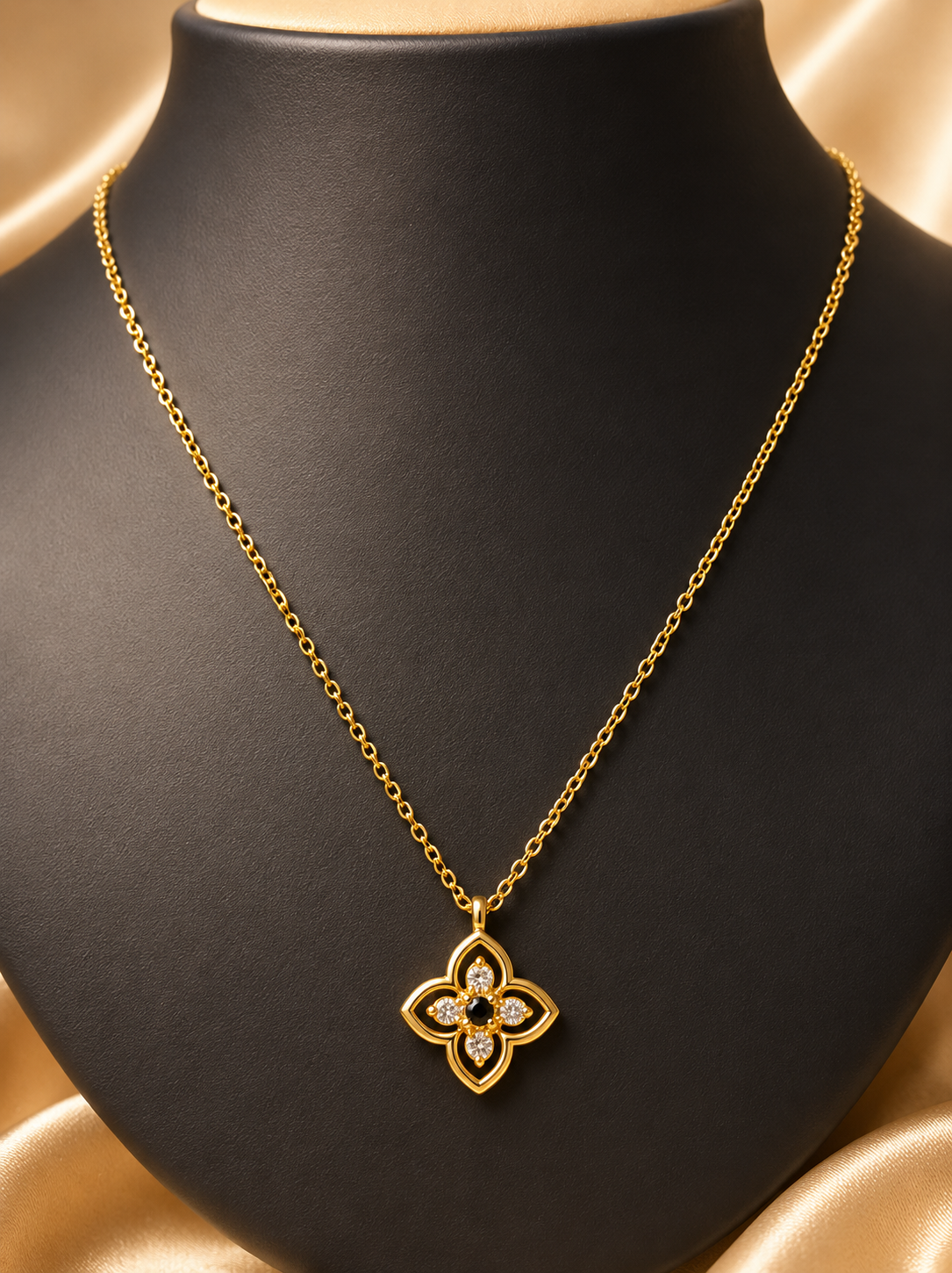 Golden Crystal Clover Pendant Necklace