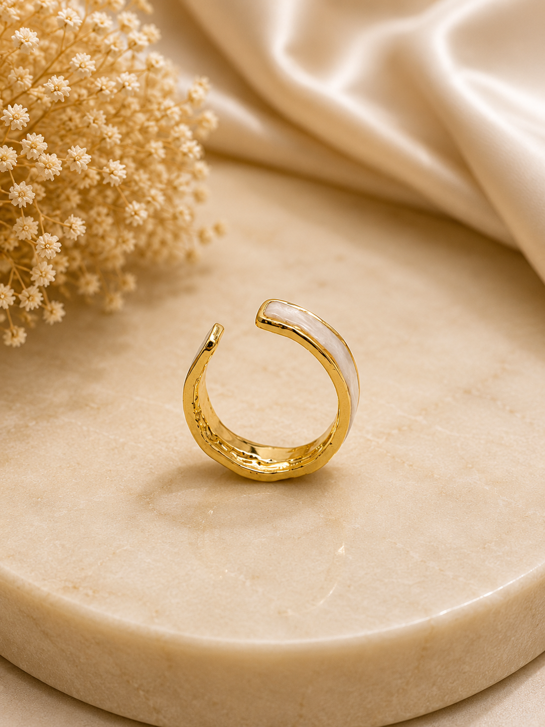 Golden White Wave Adjustable Ring