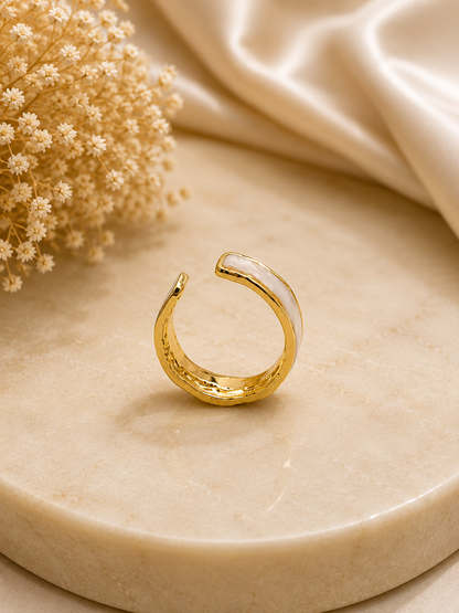 Golden White Wave Adjustable Ring