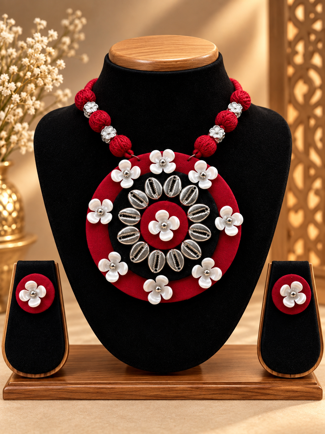 RED Floral Necklace