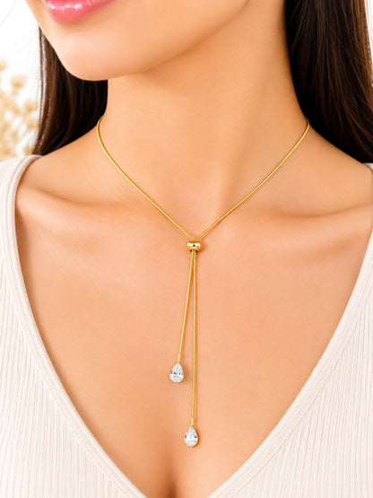Teardrop Crystal Gold Necklace