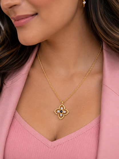 Golden Crystal Clover Pendant Necklace