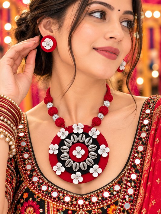 RED Floral Necklace