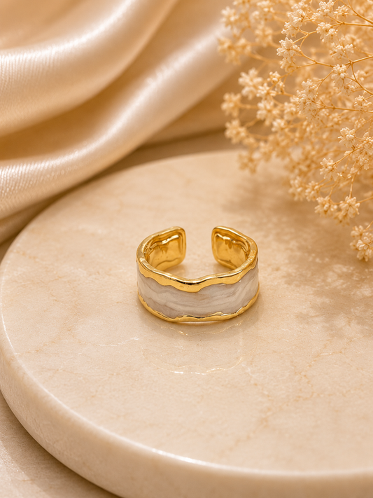 Golden White Wave Adjustable Ring