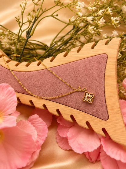 Golden Crystal Clover Pendant Necklace