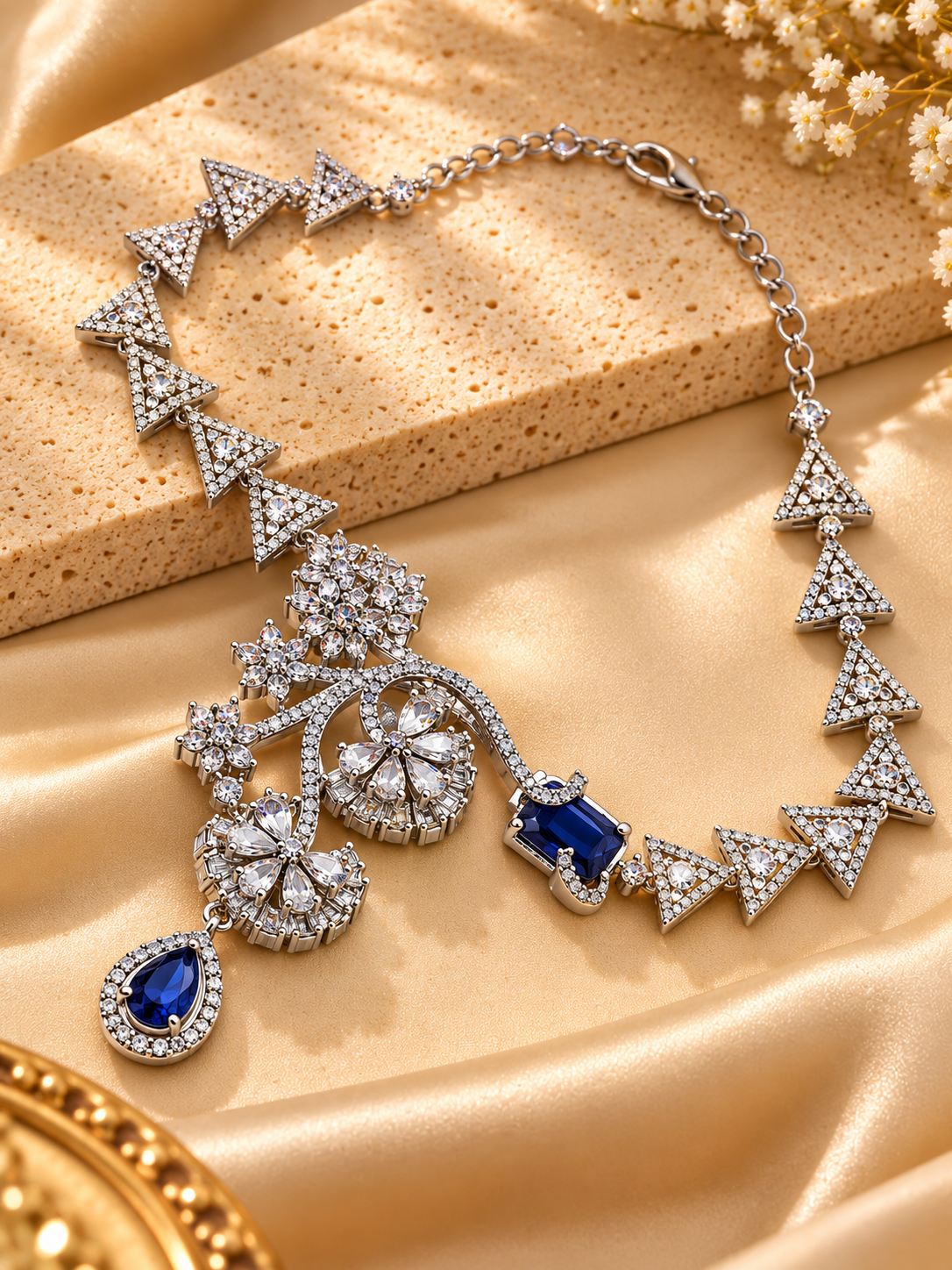 Elegant Floral American Diamond Necklace Set