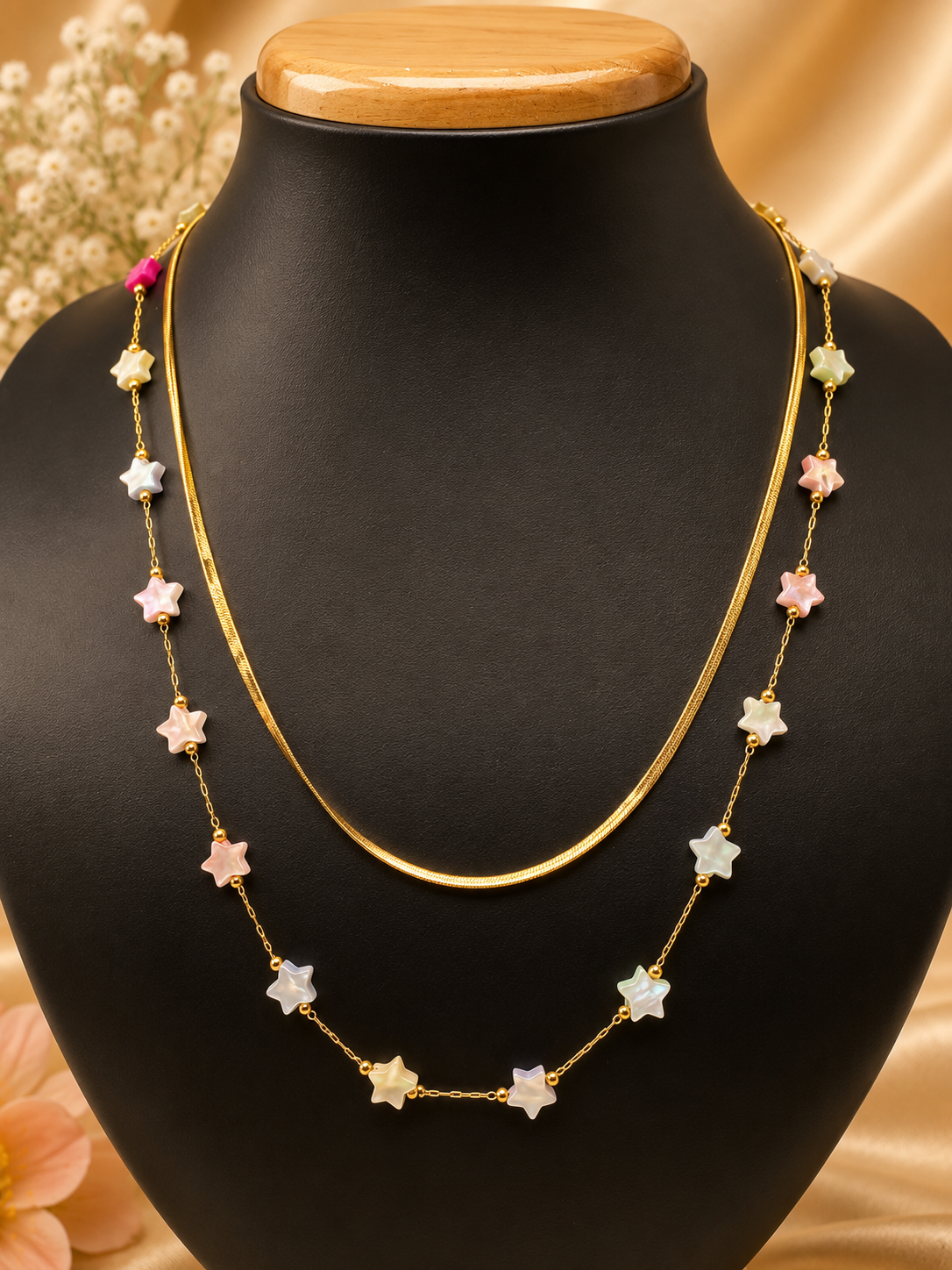 Golden Pastel Star Layered Necklace