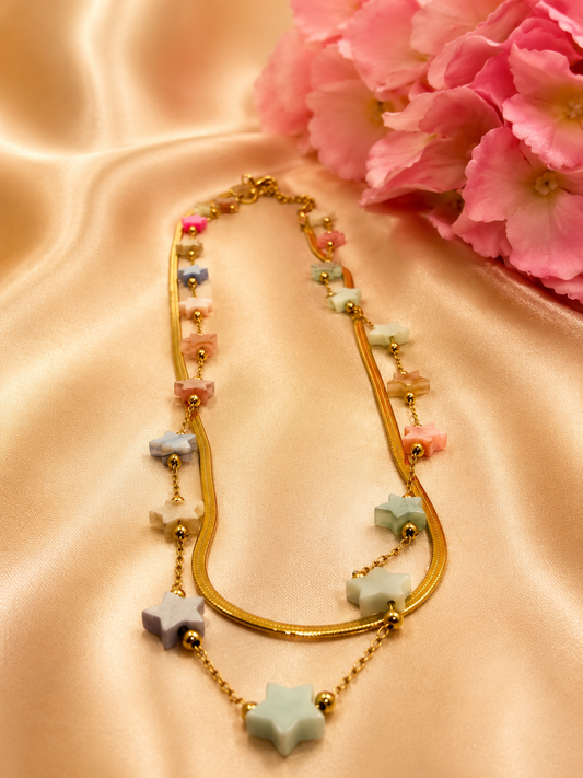 Golden Pastel Star Layered Necklace