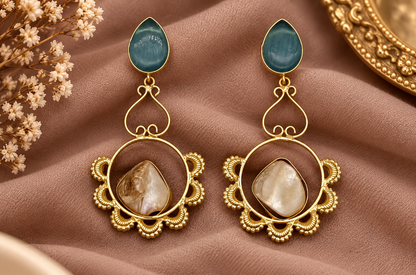 Blue Stone Gold Hoop Earrings