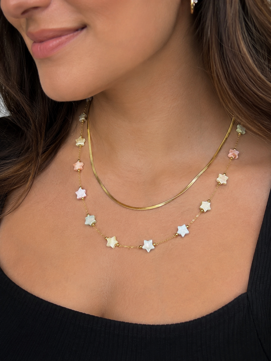 Golden Pastel Star Layered Necklace
