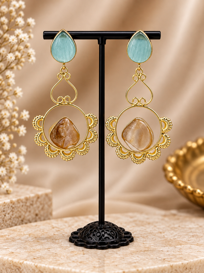 Blue Stone Gold Hoop Earrings