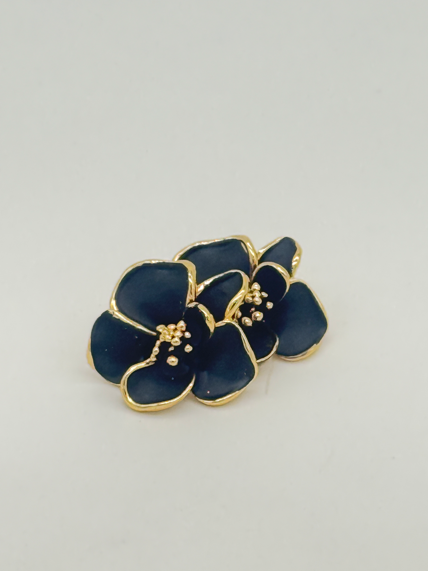 Black Blossom Gold Stud Earrings