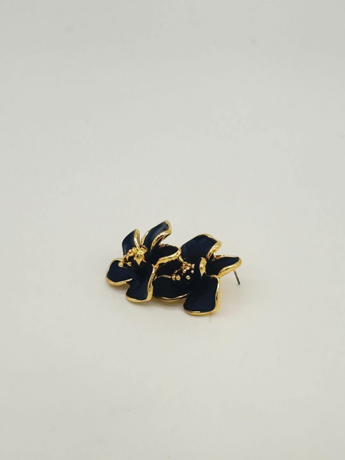 Black Blossom Gold Stud Earrings
