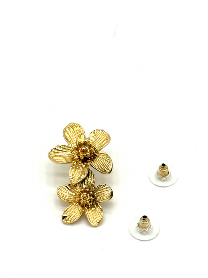 Gold Camellia Duo Stud Earrings