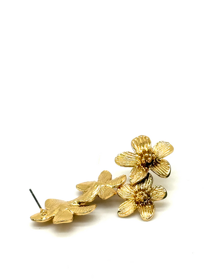 Gold Camellia Duo Stud Earrings