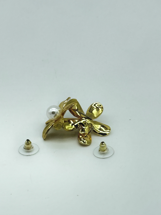 Gold Pearl Petal Stud Earrings