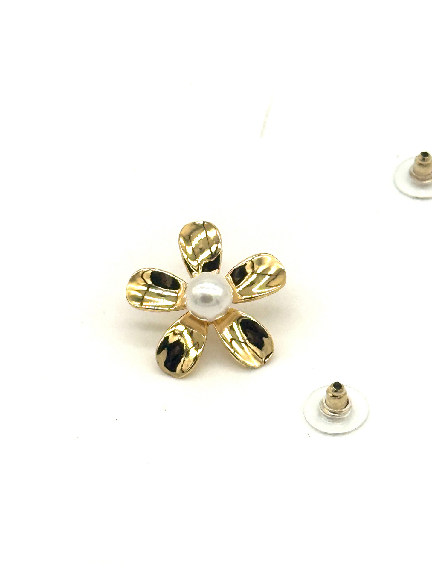 Gold Pearl Petal Stud Earrings