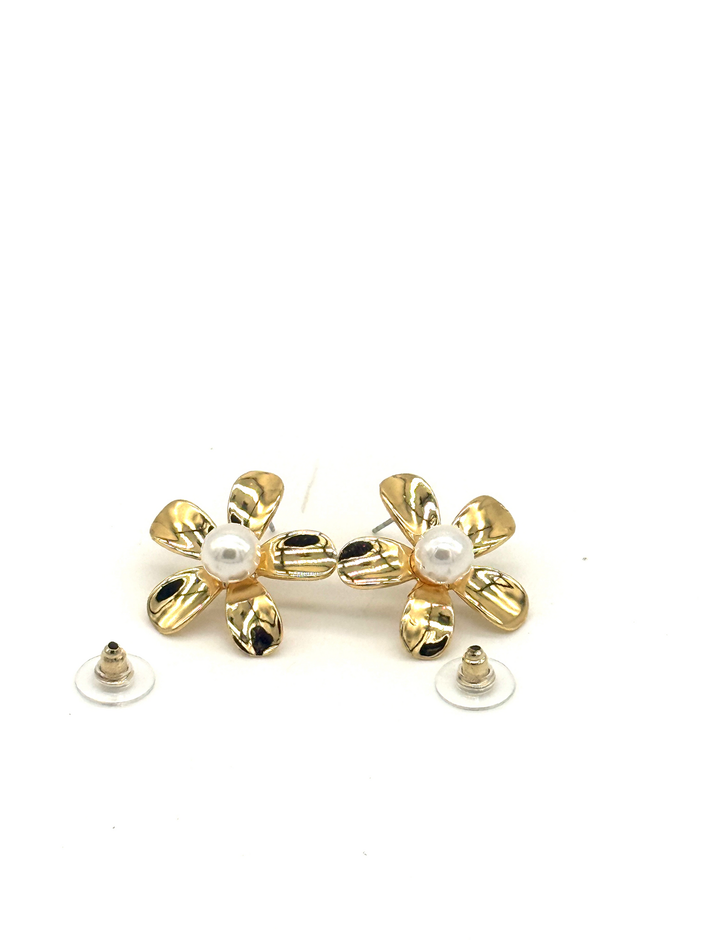 Gold Pearl Petal Stud Earrings
