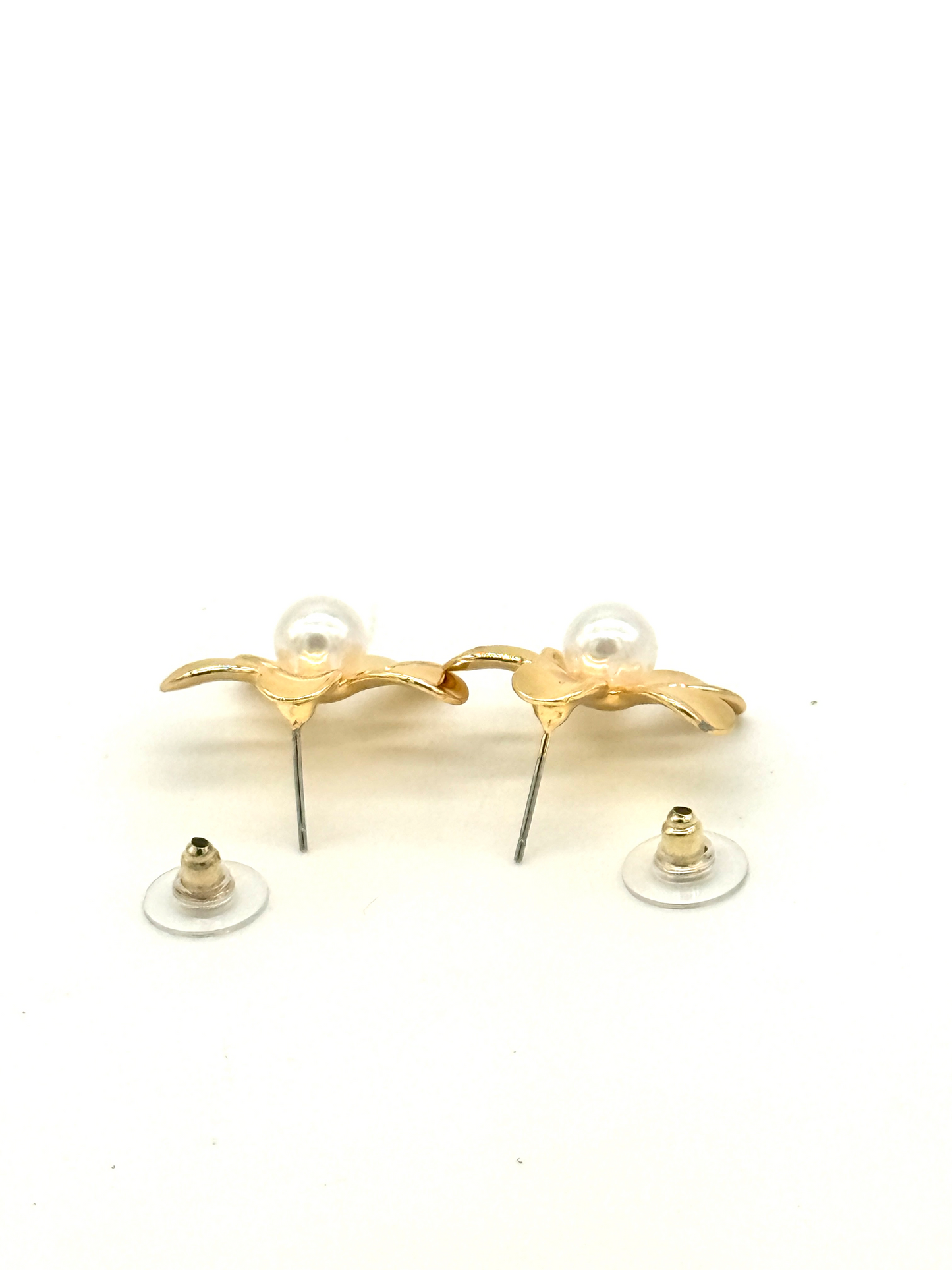 Gold Pearl Petal Stud Earrings