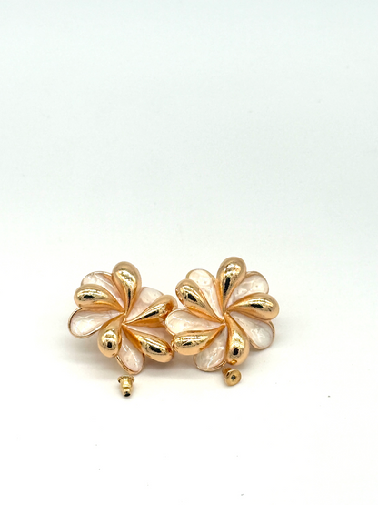 Gold Plated Pearl Floral Stud Earrings
